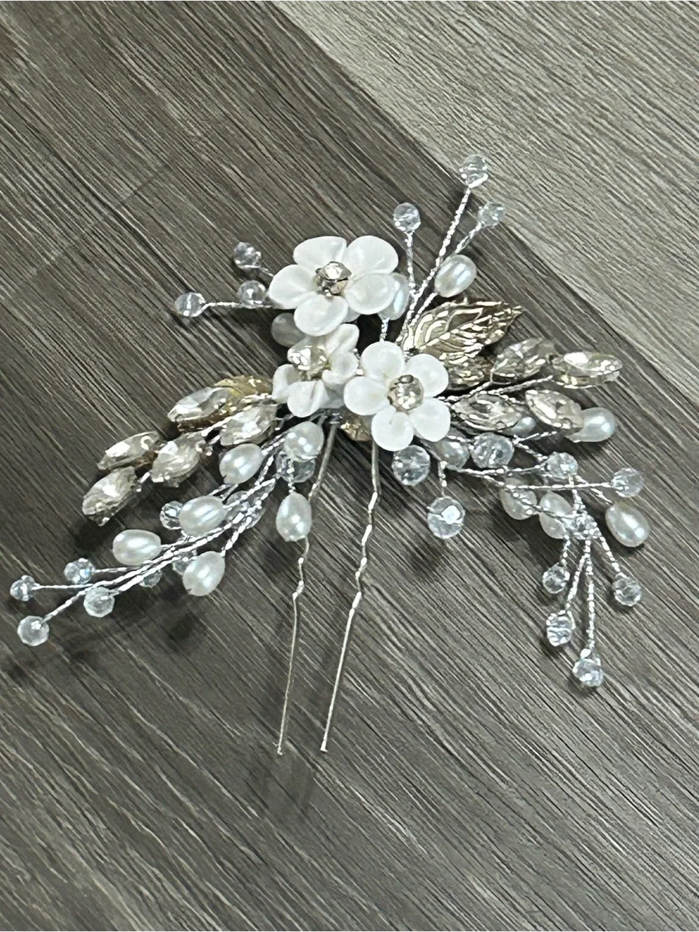 Pearl Crystal Floral Bridal Hairpiece Set Silver Hair Clips Comb Piece
